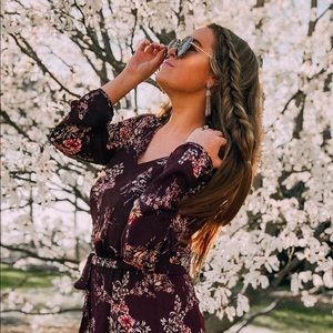 White House Black Market Floral Long Sleeved Dress